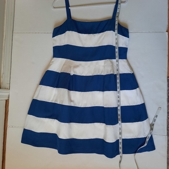 Loft Striped Blue White Mini Sun Dress Size 10 Linen Blend - Picture 4 of 8
